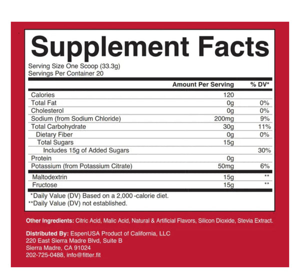 Supplement facts label with red border on a white background