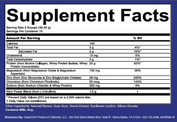 Supplement facts label with detailed nutritional information on a white background