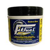FitFuel blueberry flavor protein powder container on a white background