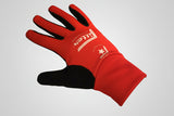 Red glove with a brand logo on a dark background