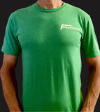 Green t-shirt with a logo on a white background
