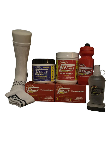 Collection of Lthuel products including a sock, containers, and bottles on a black background