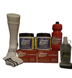 Collection of Litfuel products including a sock, containers, a bottle, and a spray bottle on a black background.