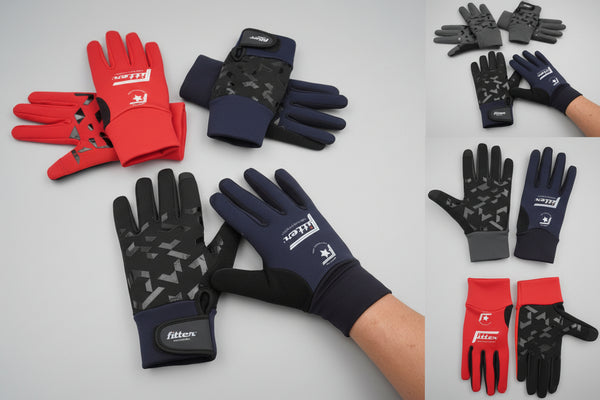 Collage of gloves in various colors and designs on a dark background