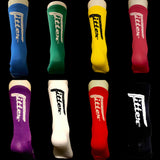 Collage of colorful socks with 'Fitter' branding on a black background