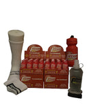 Collection of FitFuel products including bottles and containers on a black background