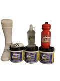 Collection of FitFuel products including a bottle, container, and other items on a black background